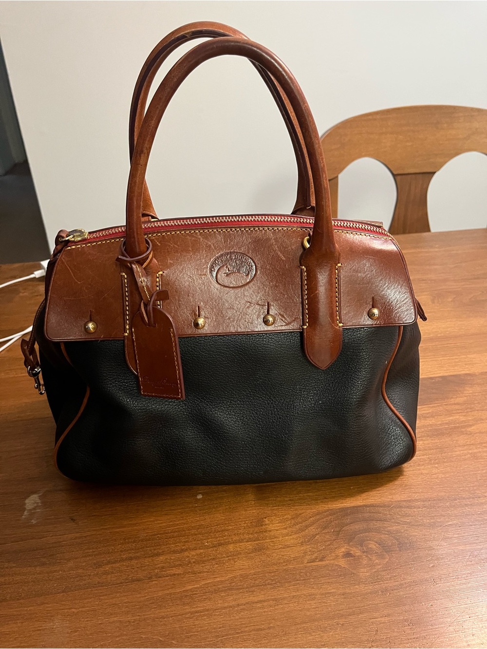 Vintage Dooney and Bourke Leather Top-Handle Satchel in Black and Brown